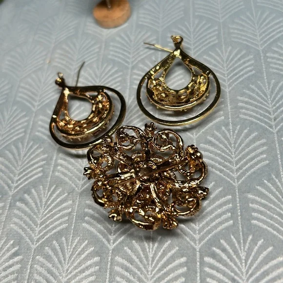 ✨Dazzling brown stone broach and earring set - Picture 8 of 13